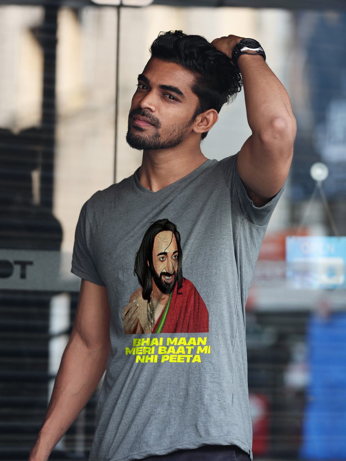 V Neck Half sleeve IIT Baba T Meme shirt